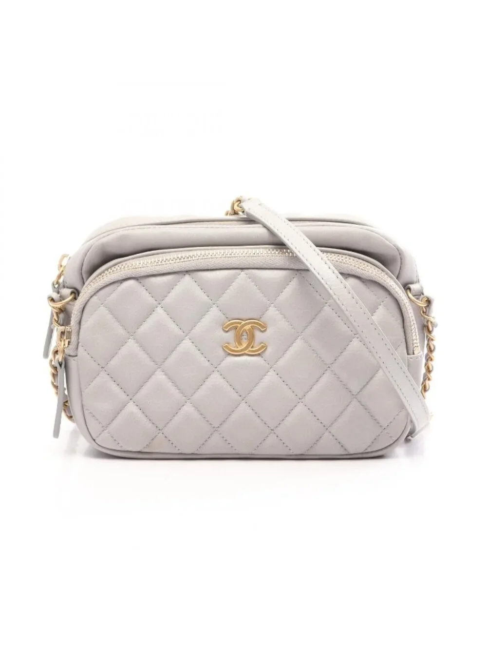 Chanel Shoulder Bag Quilted Gray Leather